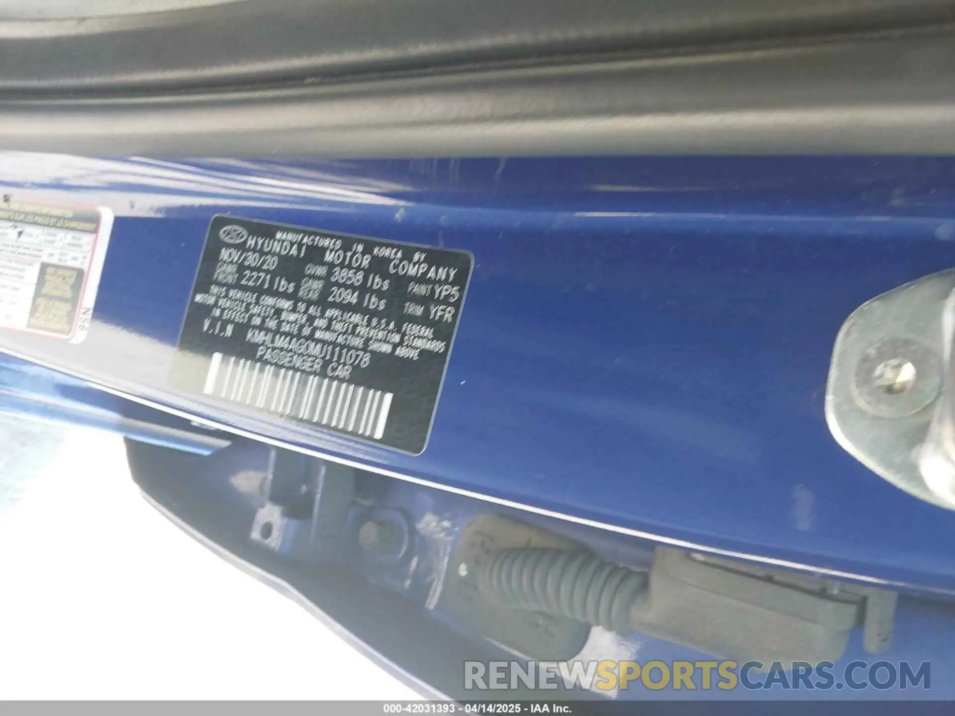 9 fotografías del automóvil dañado KMHLM4AG0MU111078 HYUNDAI ELANTRA 2021