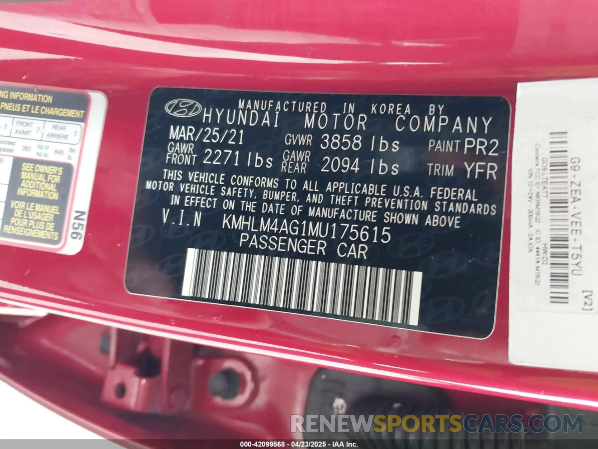 9 fotografías del automóvil dañado KMHLM4AG1MU175615 HYUNDAI ELANTRA 2021