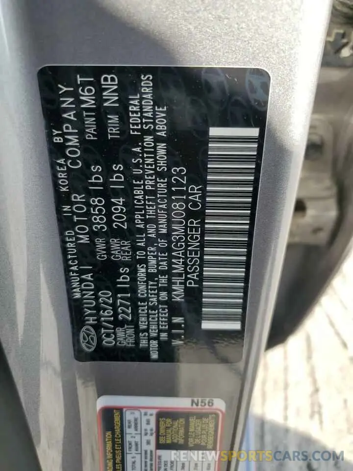 12 fotografías del automóvil dañado KMHLM4AG3MU081123 HYUNDAI ELANTRA 2021