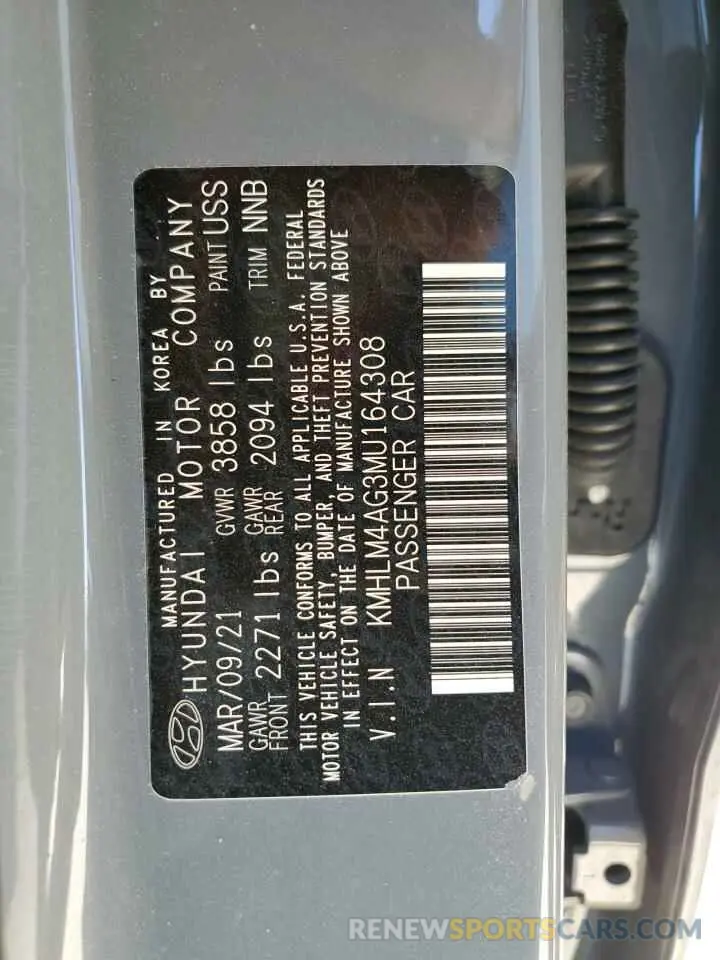 13 fotografías del automóvil dañado KMHLM4AG3MU164308 HYUNDAI ELANTRA 2021