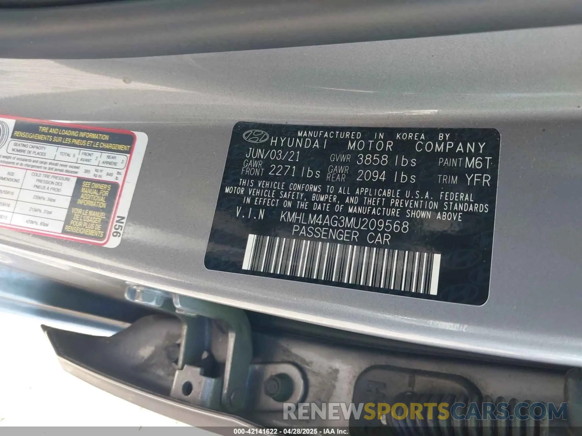9 fotografías del automóvil dañado KMHLM4AG3MU209568 HYUNDAI ELANTRA 2021