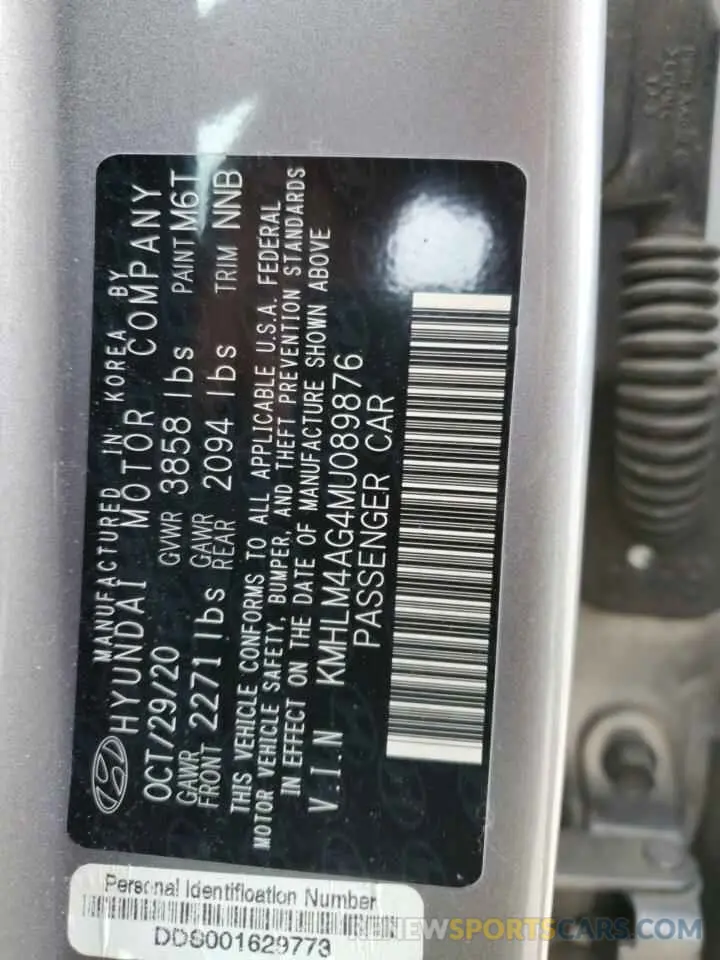 12 fotografías del automóvil dañado KMHLM4AG4MU089876 HYUNDAI ELANTRA 2021