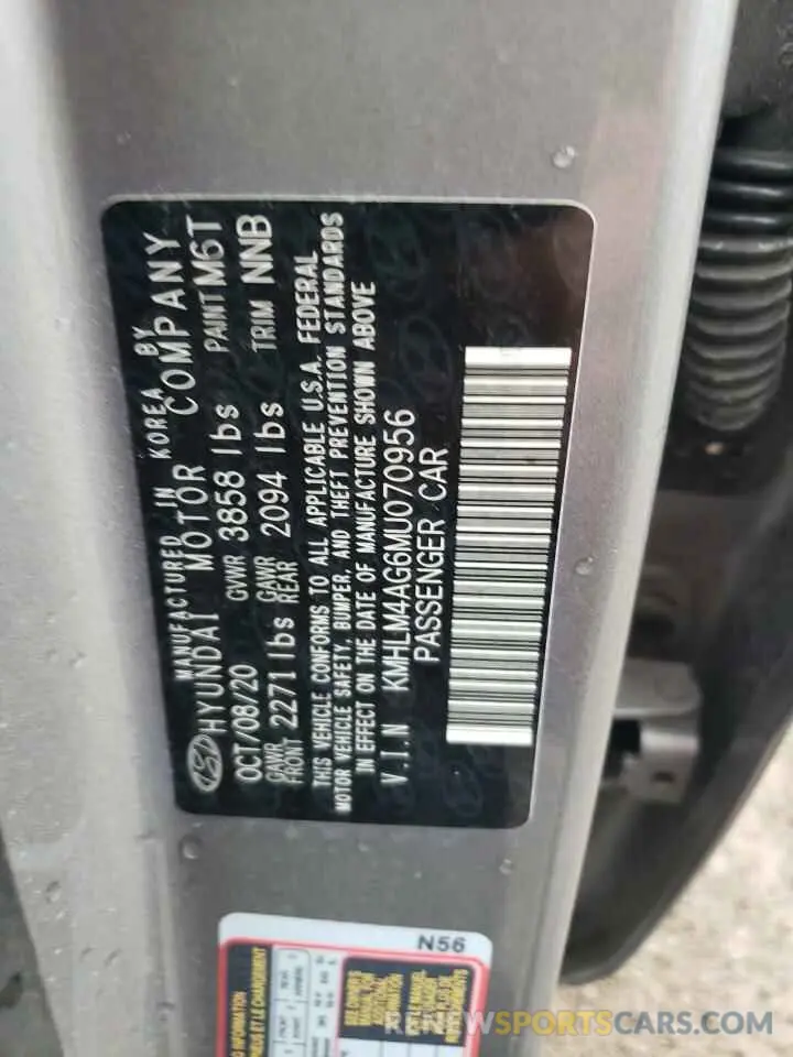 12 fotografías del automóvil dañado KMHLM4AG6MU070956 HYUNDAI ELANTRA 2021