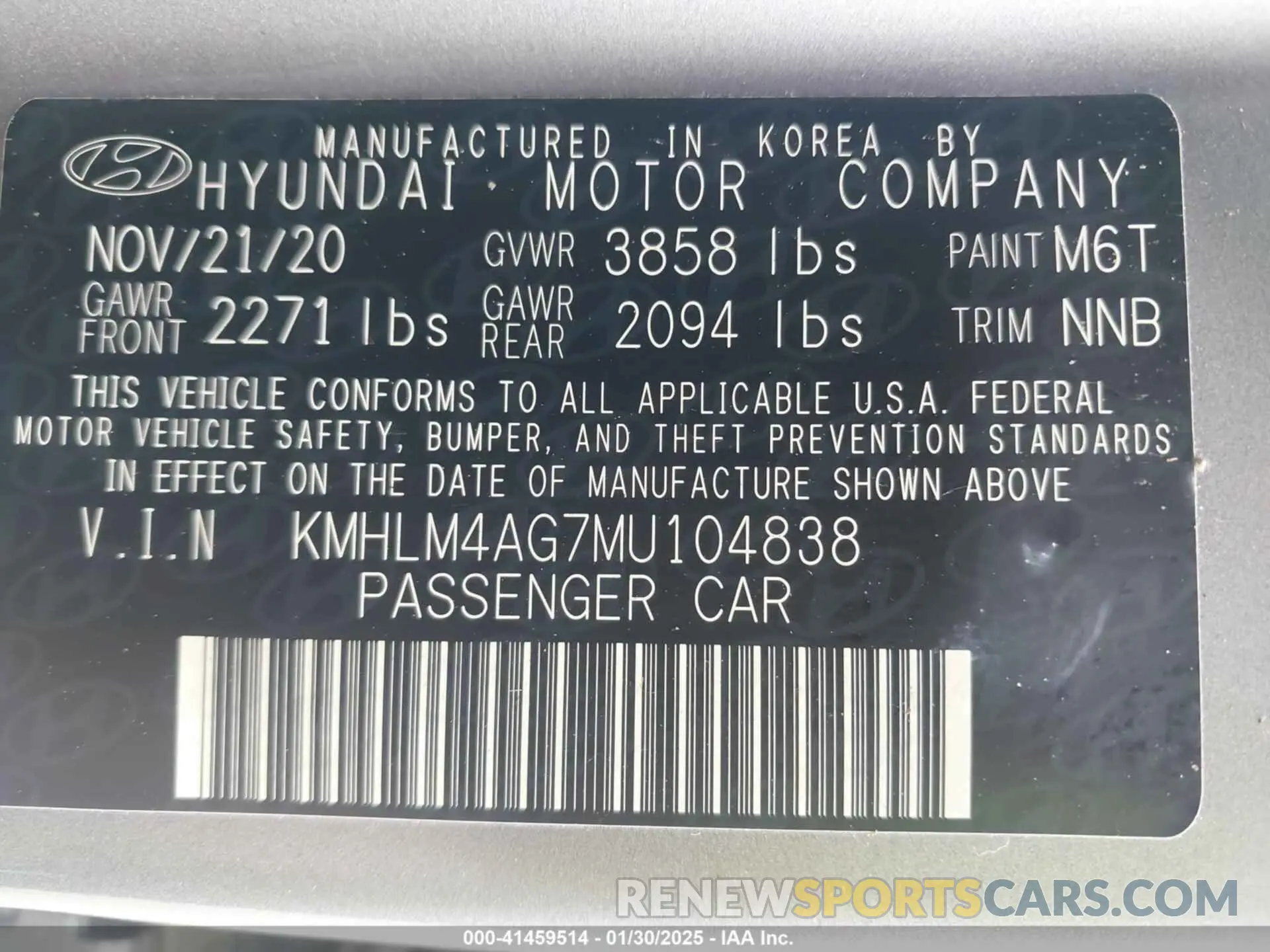9 fotografías del automóvil dañado KMHLM4AG7MU104838 HYUNDAI ELANTRA 2021