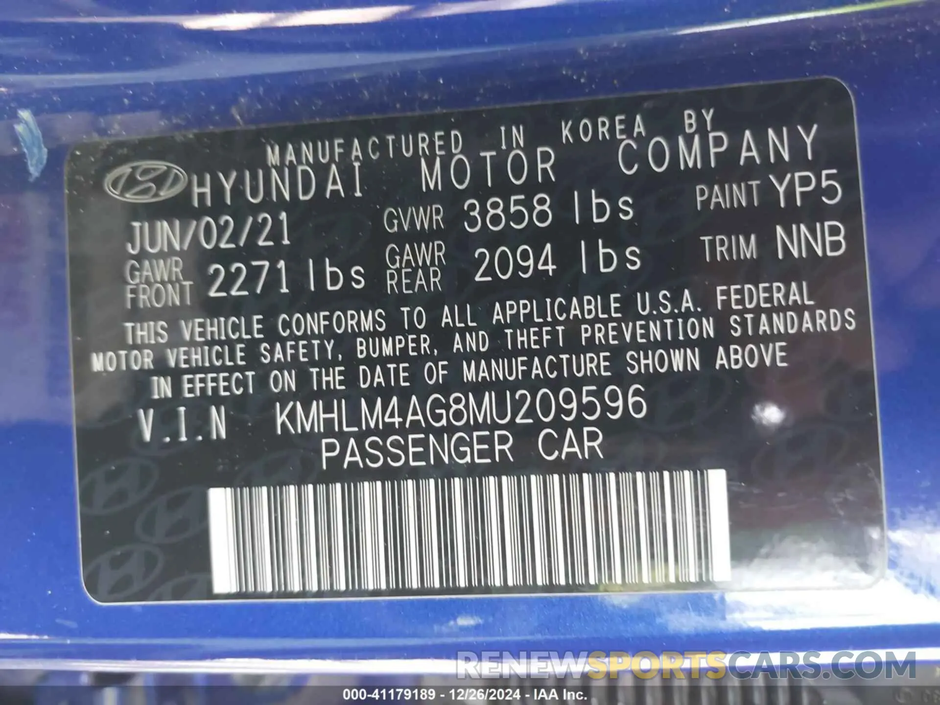 9 fotografías del automóvil dañado KMHLM4AG8MU209596 HYUNDAI ELANTRA 2021