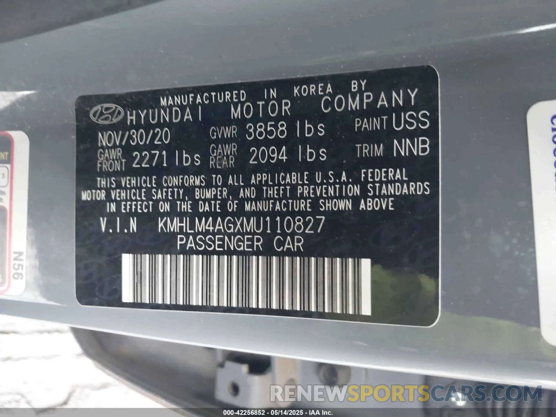 9 fotografías del automóvil dañado KMHLM4AGXMU110827 HYUNDAI ELANTRA 2021
