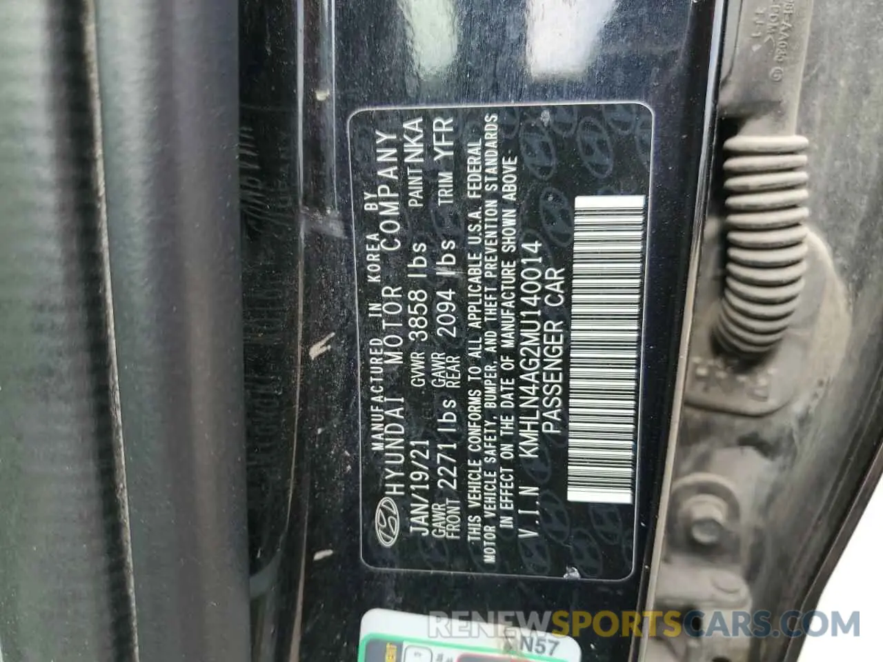 12 fotografías del automóvil dañado KMHLN4AG2MU140014 HYUNDAI ELANTRA 2021