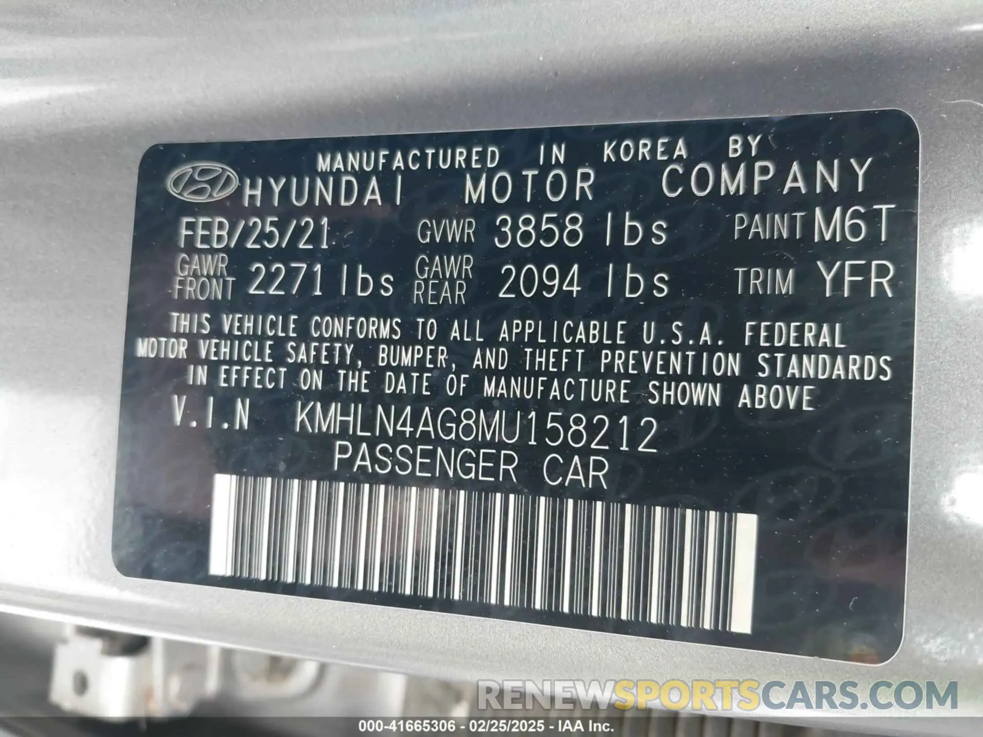 9 fotografías del automóvil dañado KMHLN4AG8MU158212 HYUNDAI ELANTRA 2021