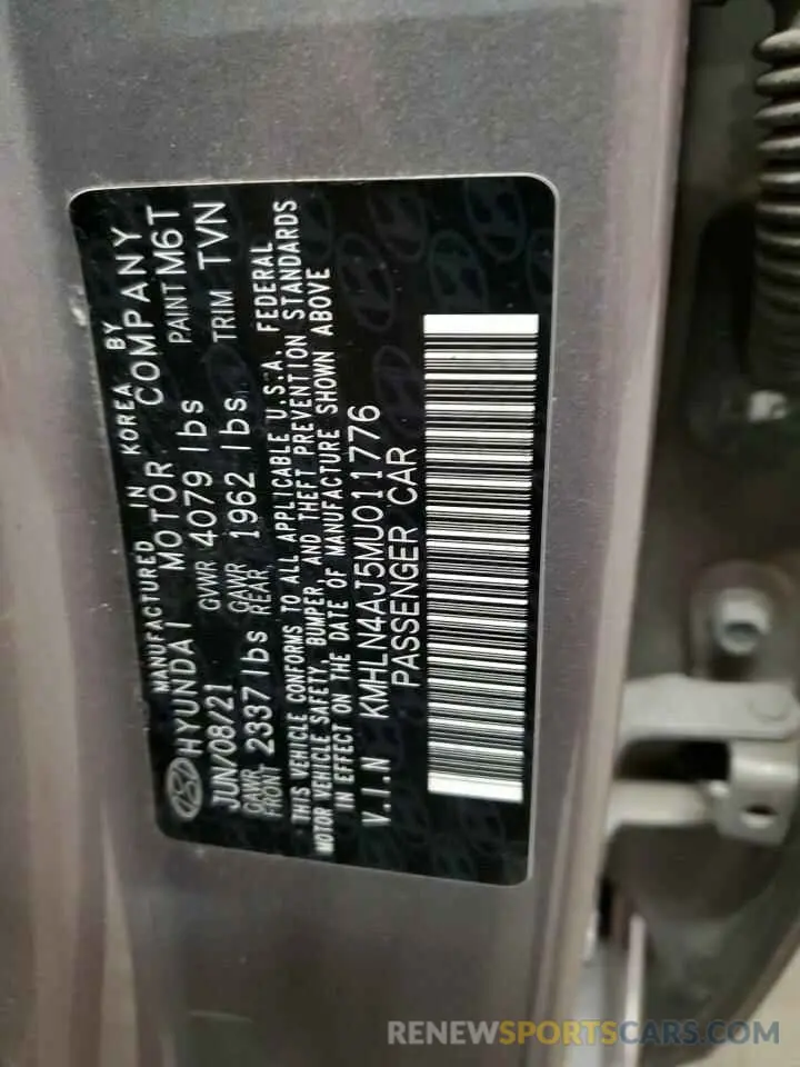 12 fotografías del automóvil dañado KMHLN4AJ5MU011776 HYUNDAI ELANTRA 2021