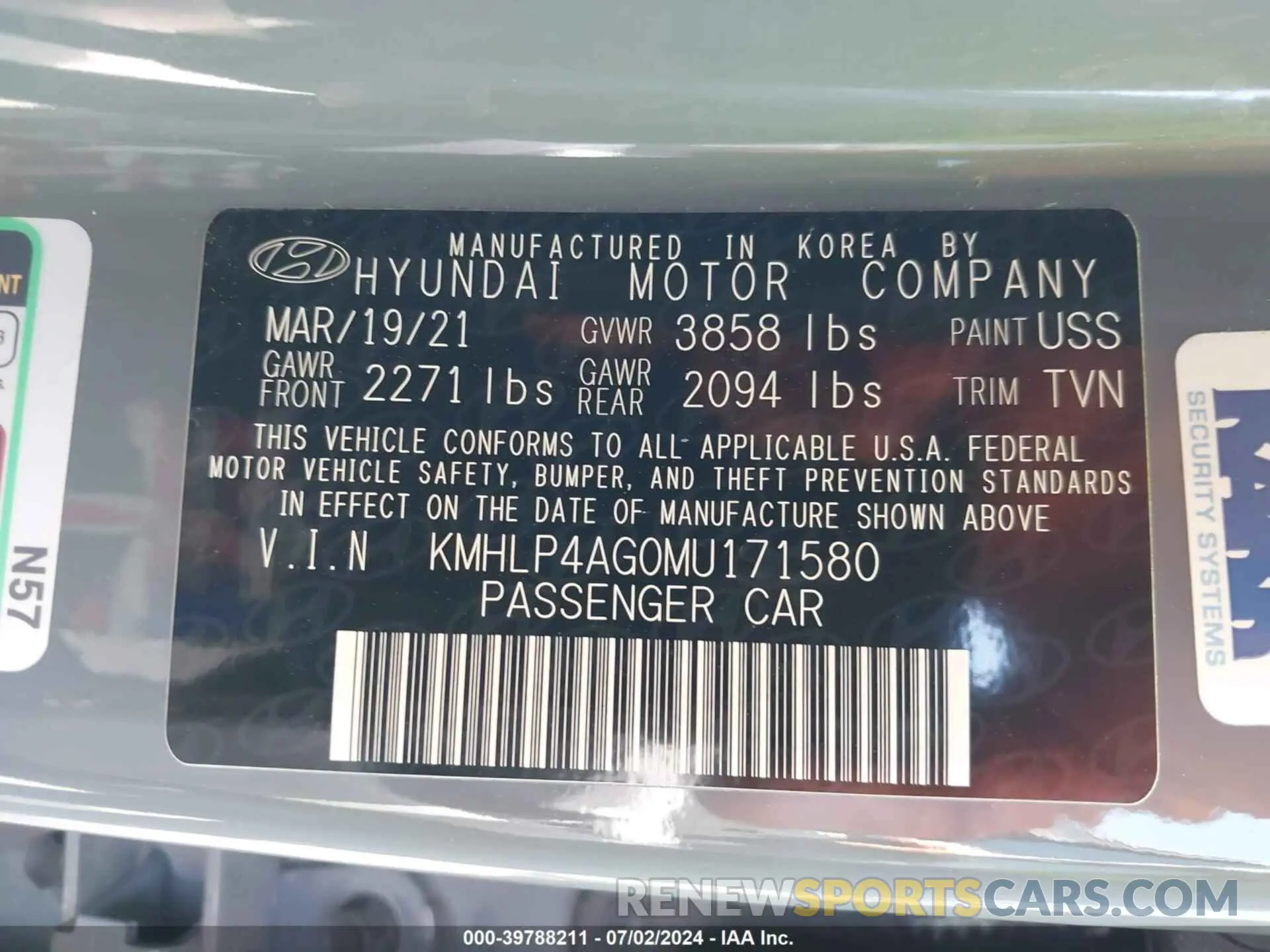 9 fotografías del automóvil dañado KMHLP4AG0MU171580 HYUNDAI ELANTRA 2021