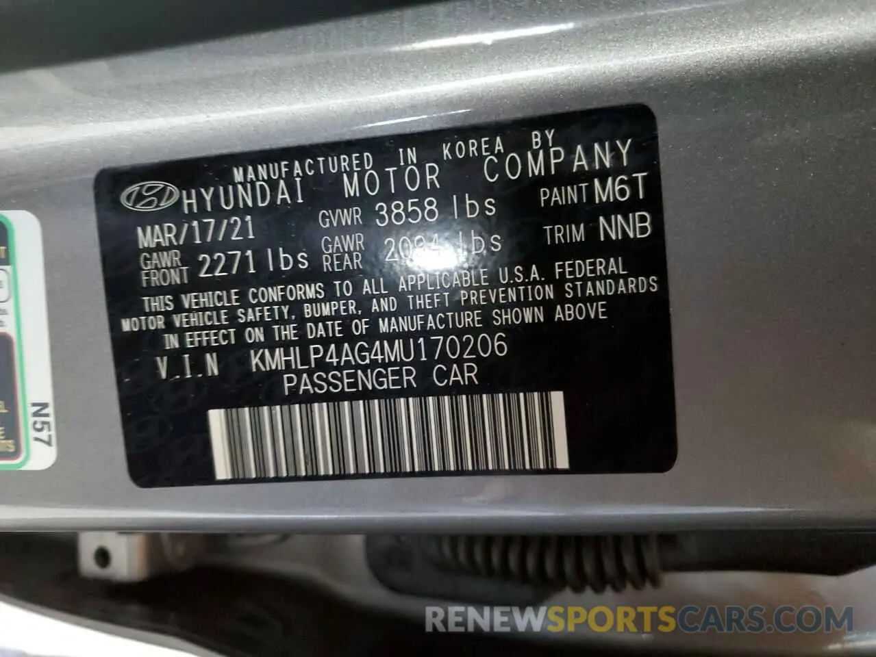 12 fotografías del automóvil dañado KMHLP4AG4MU170206 HYUNDAI ELANTRA 2021