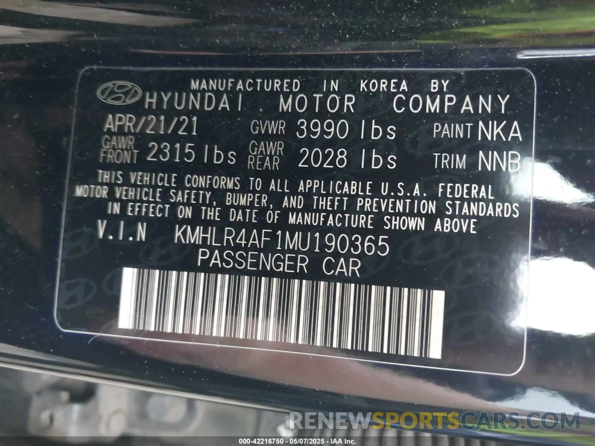 9 fotografías del automóvil dañado KMHLR4AF1MU190365 HYUNDAI ELANTRA 2021