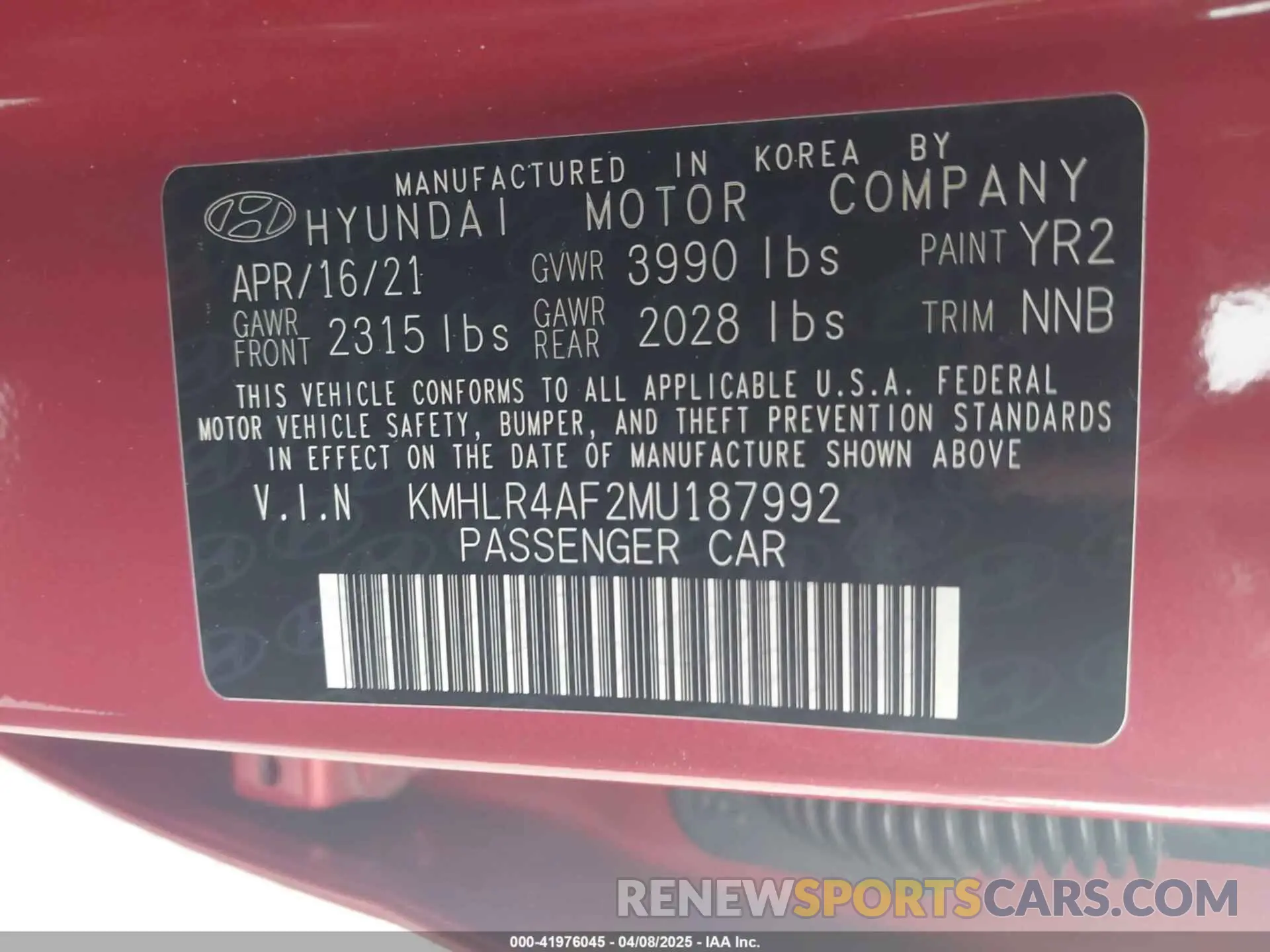 9 fotografías del automóvil dañado KMHLR4AF2MU187992 HYUNDAI ELANTRA 2021