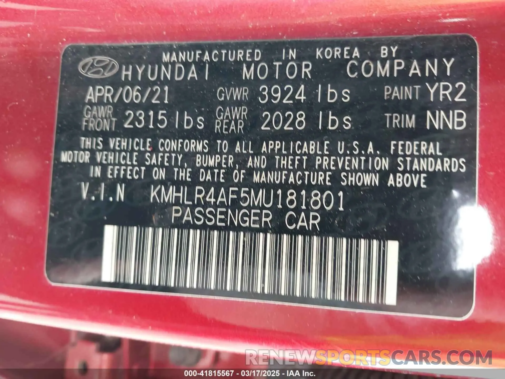9 fotografías del automóvil dañado KMHLR4AF5MU181801 HYUNDAI ELANTRA 2021