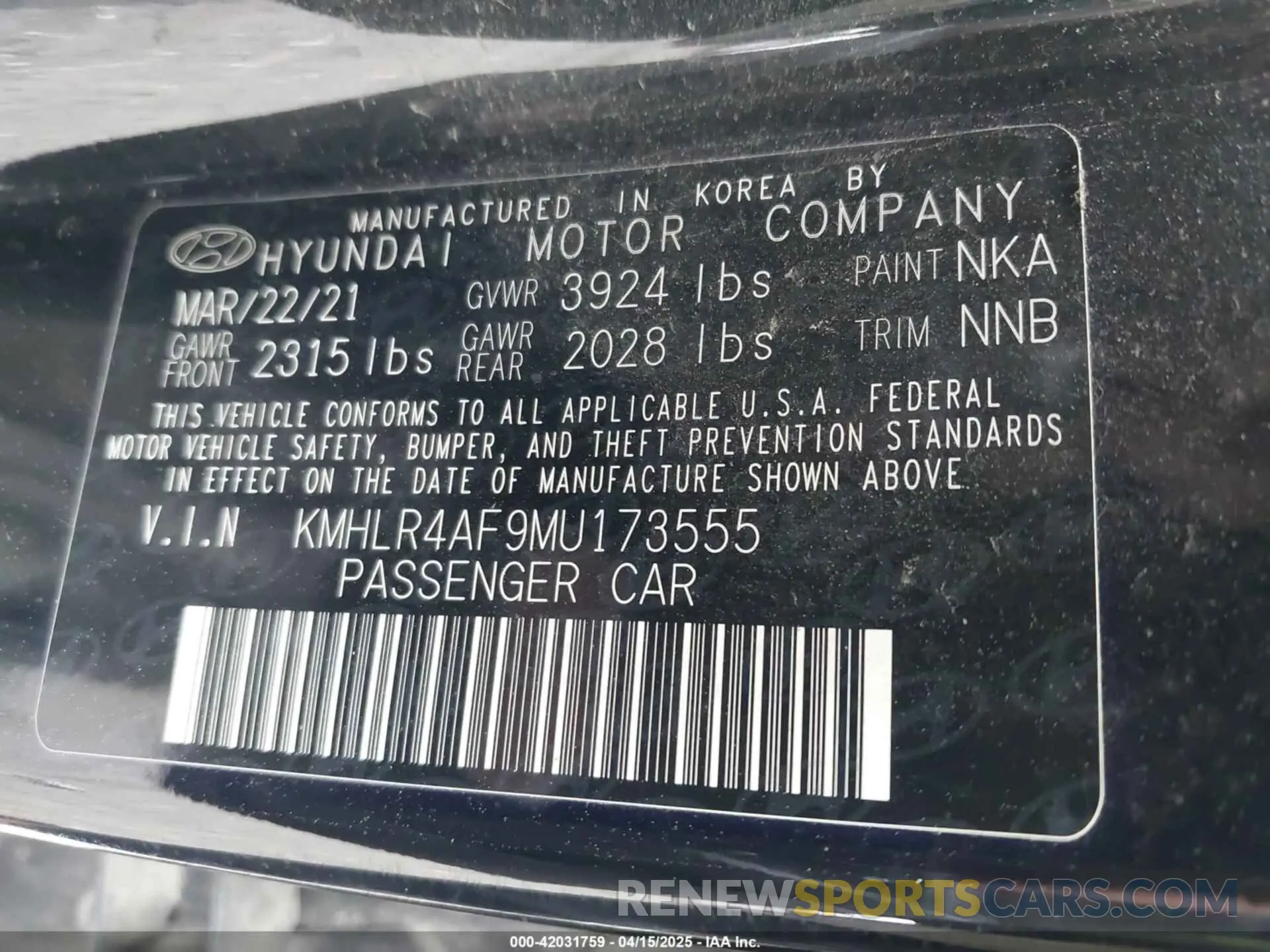 9 fotografías del automóvil dañado KMHLR4AF9MU173555 HYUNDAI ELANTRA 2021
