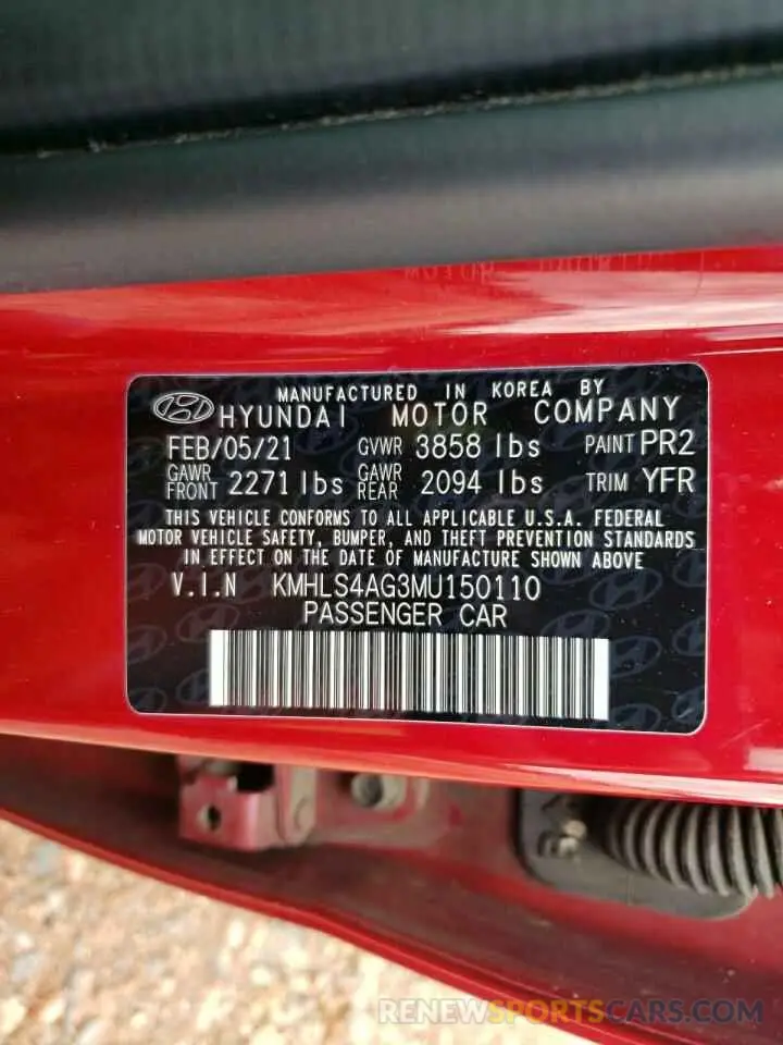 13 fotografías del automóvil dañado KMHLS4AG3MU150110 HYUNDAI ELANTRA 2021