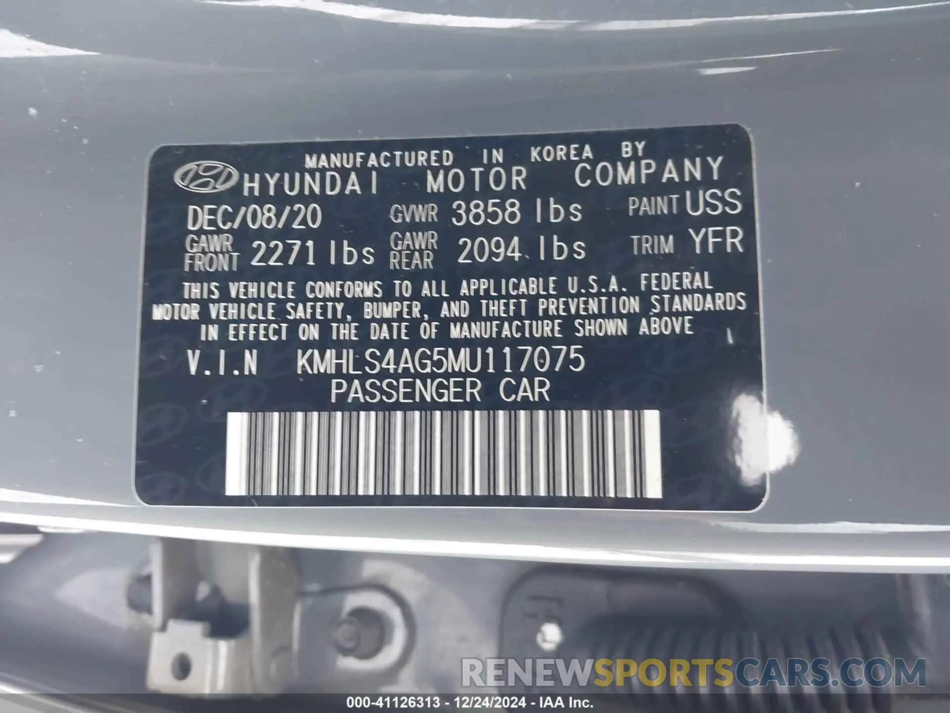 9 fotografías del automóvil dañado KMHLS4AG5MU117075 HYUNDAI ELANTRA 2021
