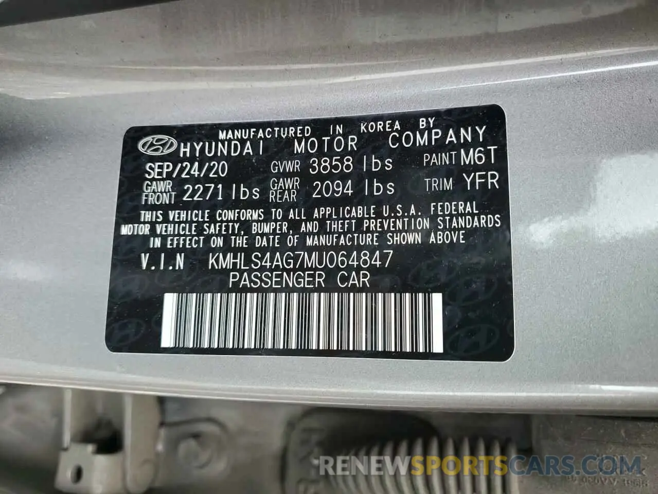 13 fotografías del automóvil dañado KMHLS4AG7MU064847 HYUNDAI ELANTRA 2021