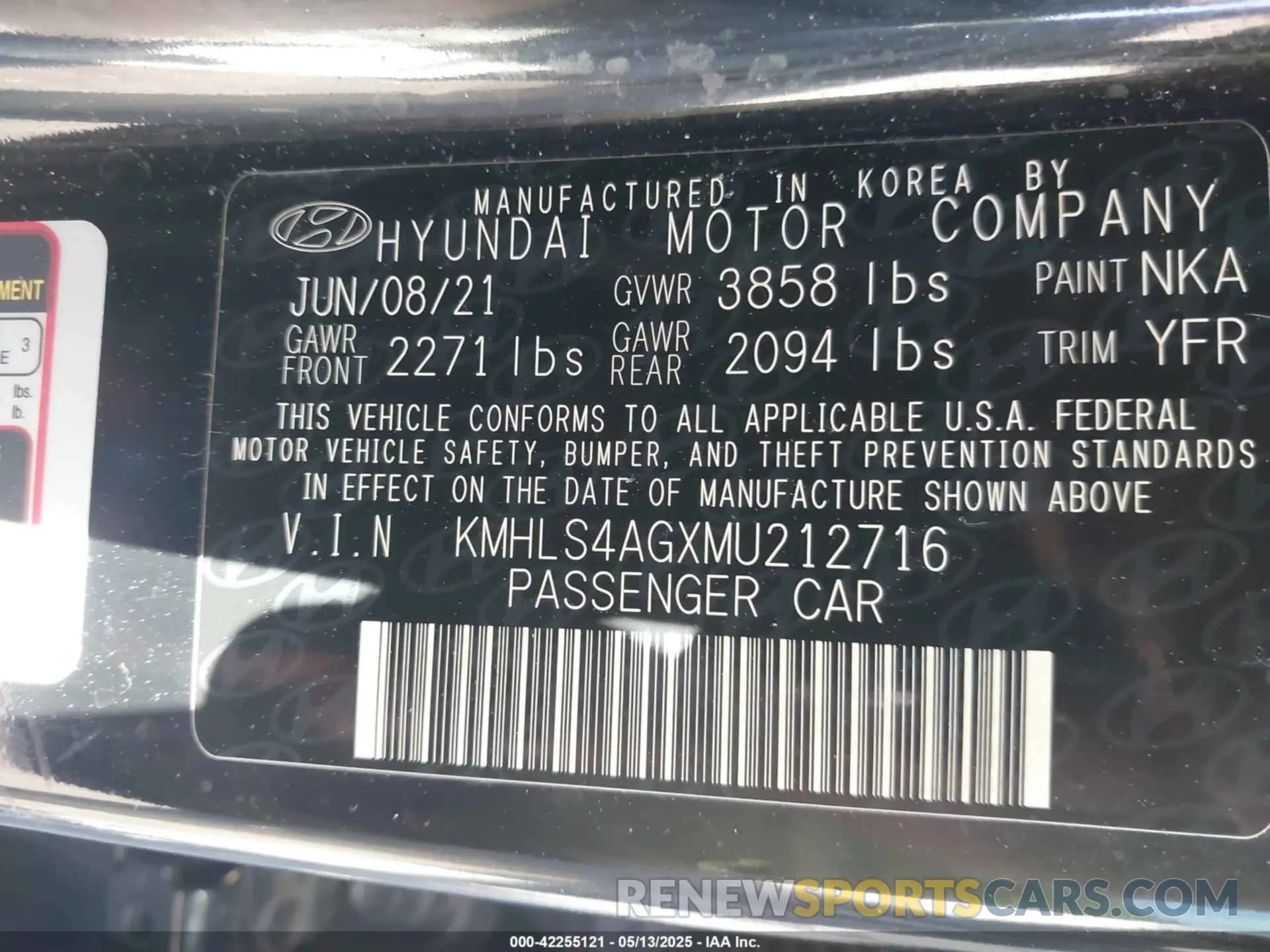 9 fotografías del automóvil dañado KMHLS4AGXMU212716 HYUNDAI ELANTRA 2021
