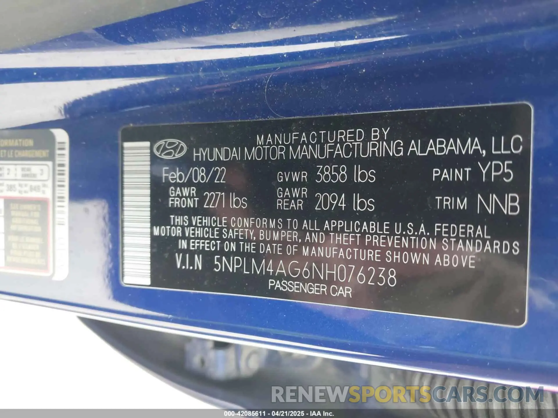 9 fotografías del automóvil dañado 5NPLM4AG6NH076238 HYUNDAI ELANTRA 2022