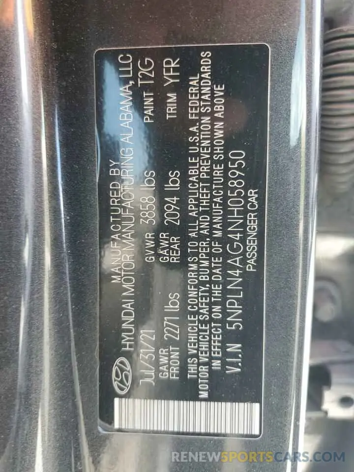 12 fotografías del automóvil dañado 5NPLN4AG4NH058950 HYUNDAI ELANTRA 2022