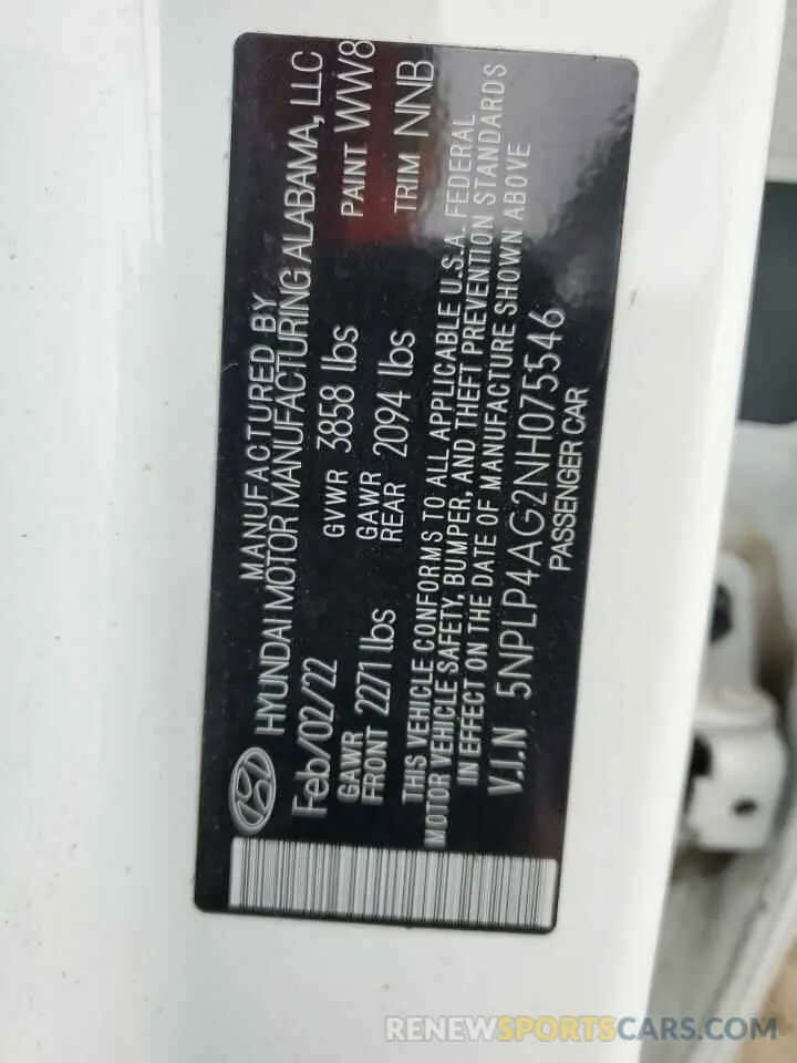 13 fotografías del automóvil dañado 5NPLP4AG2NH075546 HYUNDAI ELANTRA 2022