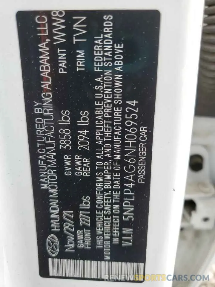 12 fotografías del automóvil dañado 5NPLP4AG6NH069524 HYUNDAI ELANTRA 2022