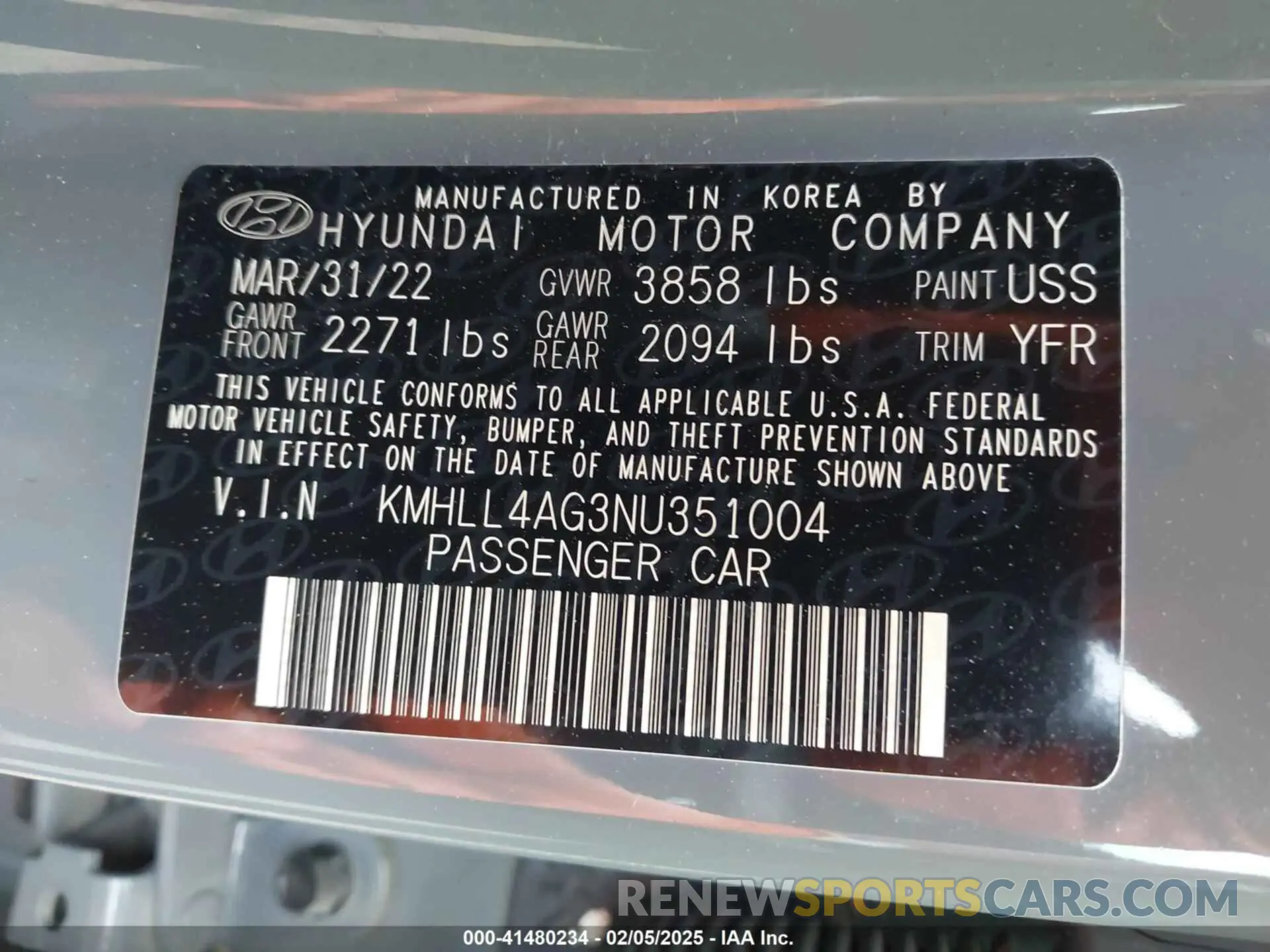 9 fotografías del automóvil dañado KMHLL4AG3NU351004 HYUNDAI ELANTRA 2022