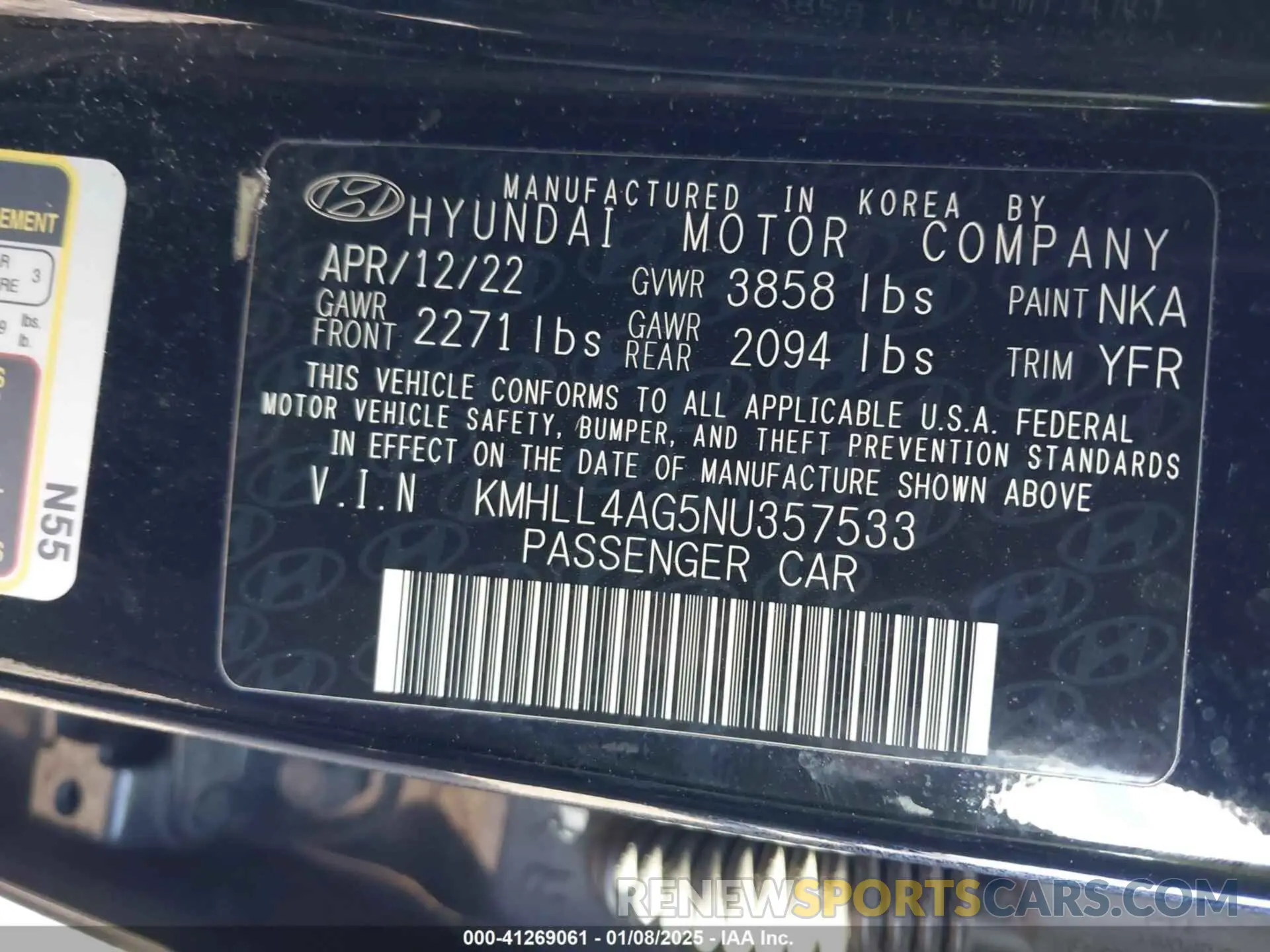 9 fotografías del automóvil dañado KMHLL4AG5NU357533 HYUNDAI ELANTRA 2022