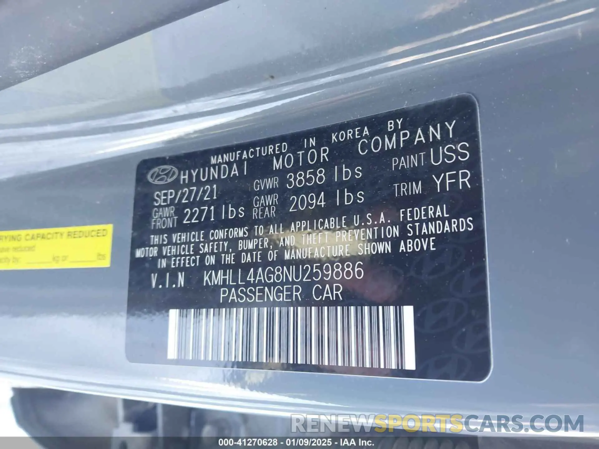 9 fotografías del automóvil dañado KMHLL4AG8NU259886 HYUNDAI ELANTRA 2022