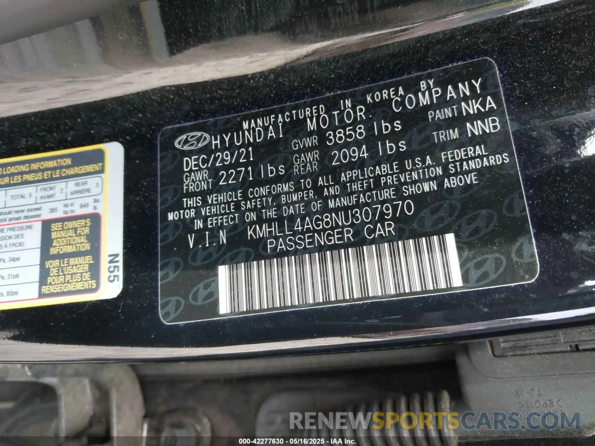 9 fotografías del automóvil dañado KMHLL4AG8NU307970 HYUNDAI ELANTRA 2022