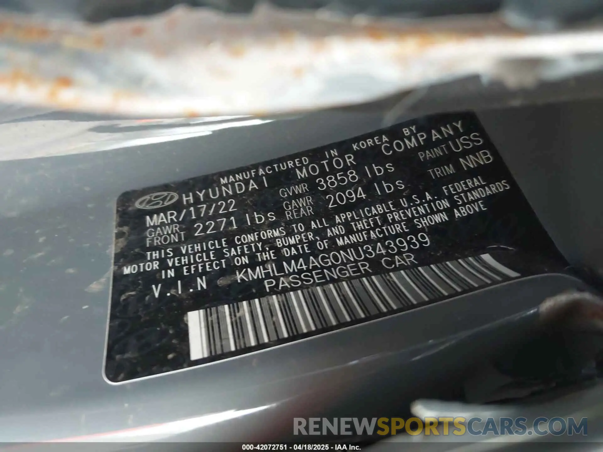 9 fotografías del automóvil dañado KMHLM4AG0NU343939 HYUNDAI ELANTRA 2022