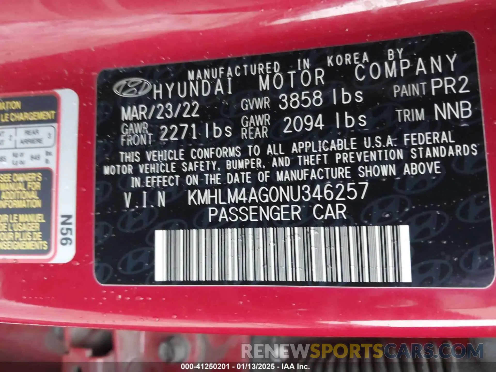 9 fotografías del automóvil dañado KMHLM4AG0NU346257 HYUNDAI ELANTRA 2022