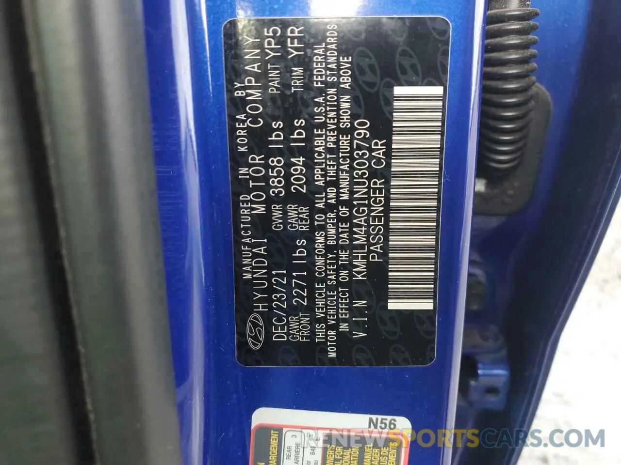 12 fotografías del automóvil dañado KMHLM4AG1NU303790 HYUNDAI ELANTRA 2022