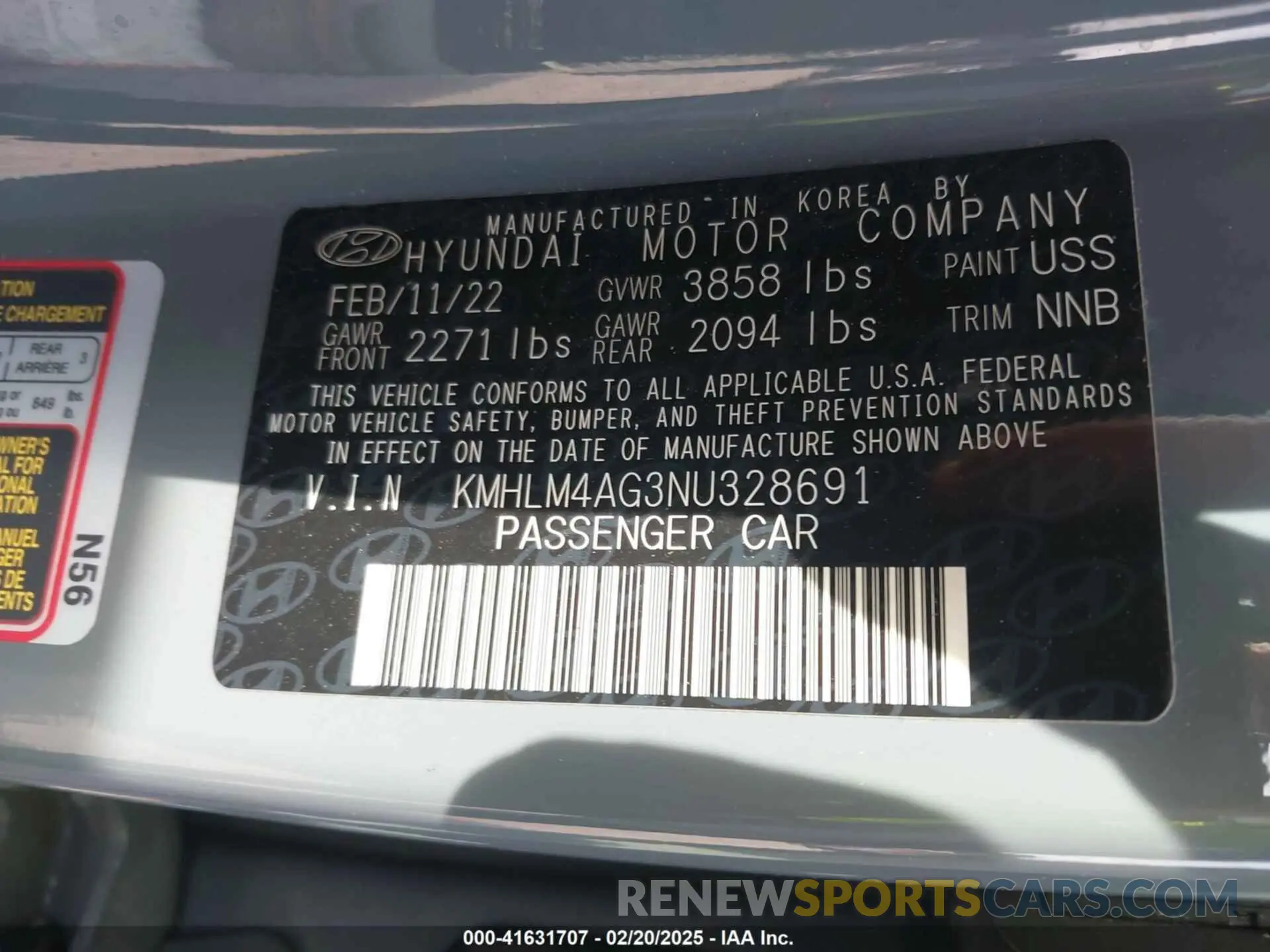 9 fotografías del automóvil dañado KMHLM4AG3NU328691 HYUNDAI ELANTRA 2022