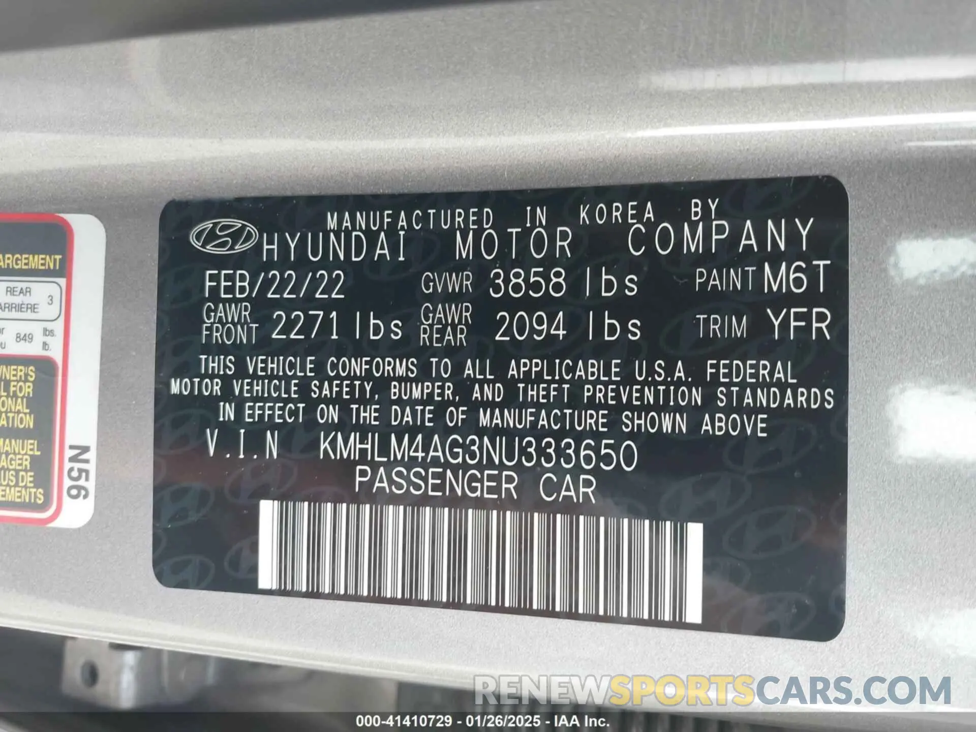 9 fotografías del automóvil dañado KMHLM4AG3NU333650 HYUNDAI ELANTRA 2022