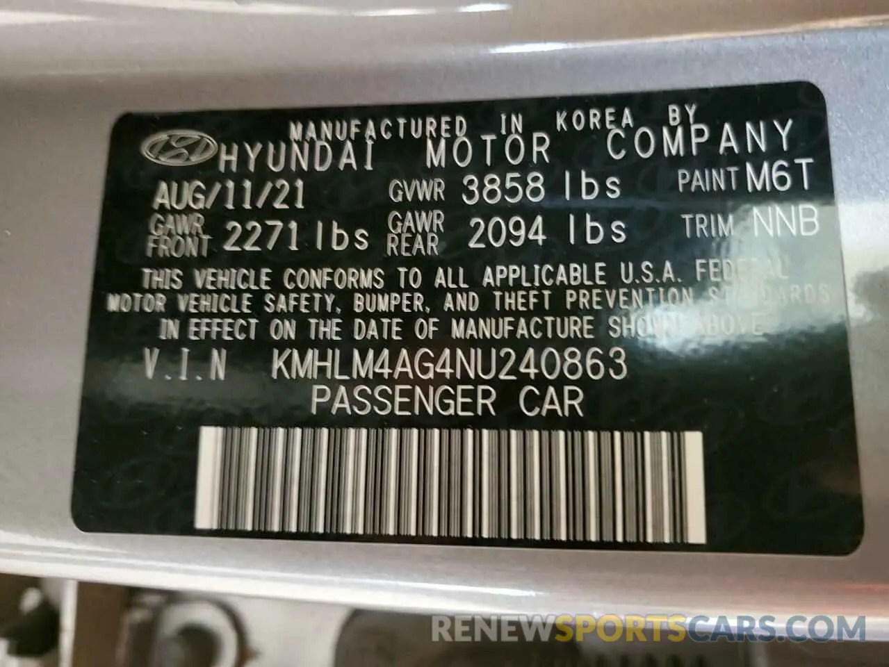 12 fotografías del automóvil dañado KMHLM4AG4NU240863 HYUNDAI ELANTRA 2022