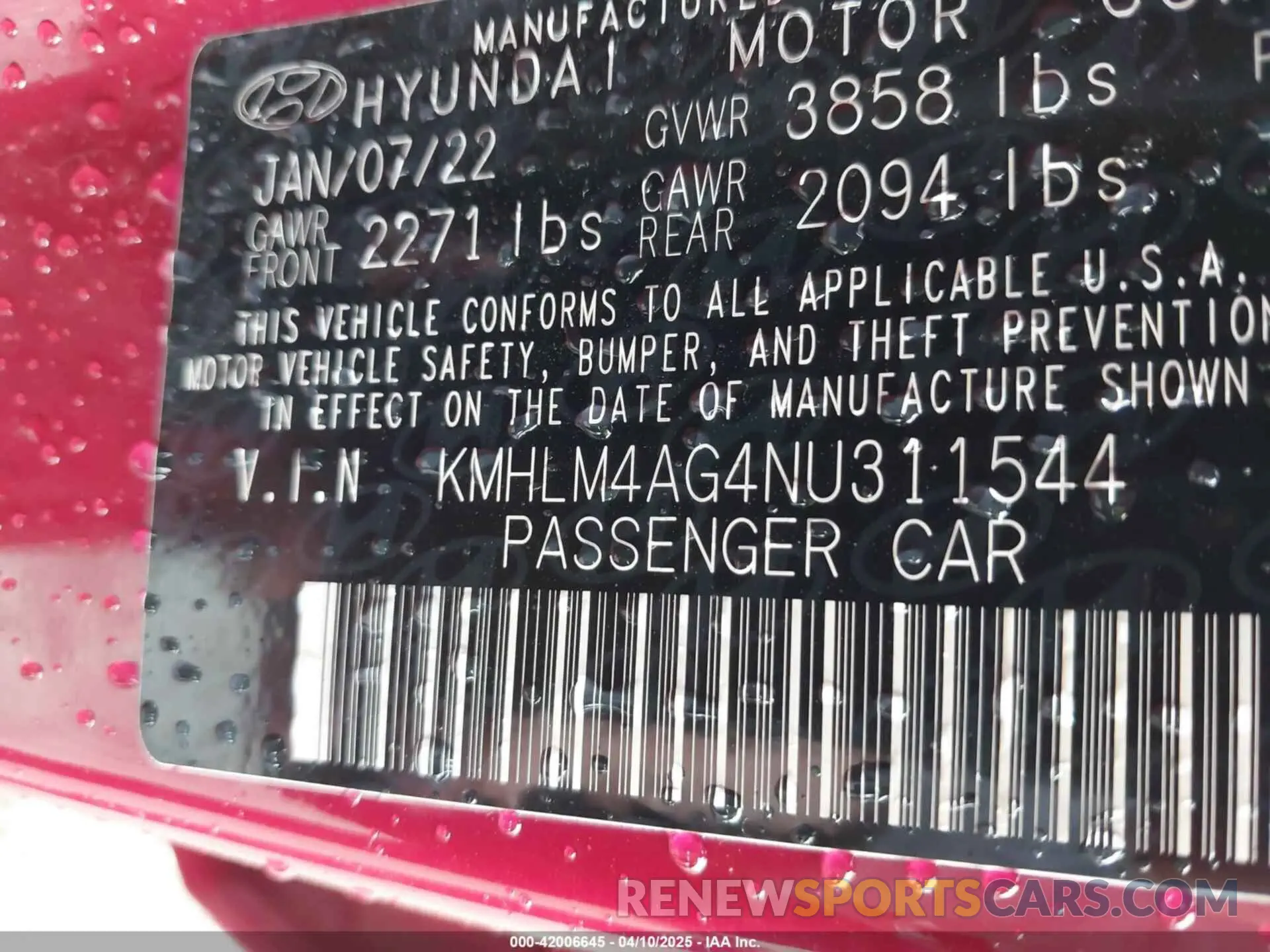 9 fotografías del automóvil dañado KMHLM4AG4NU311544 HYUNDAI ELANTRA 2022