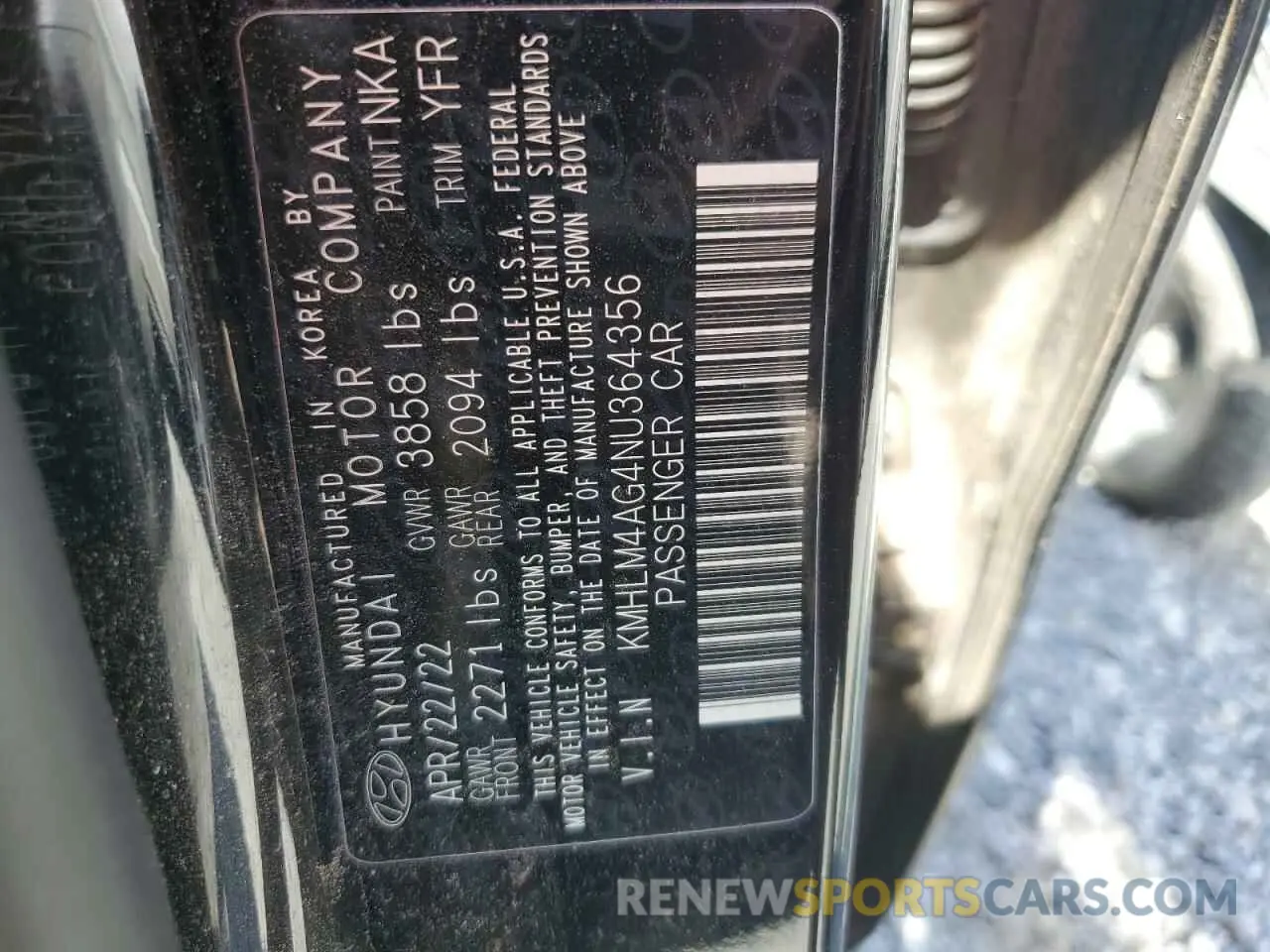 15 fotografías del automóvil dañado KMHLM4AG4NU364356 HYUNDAI ELANTRA 2022