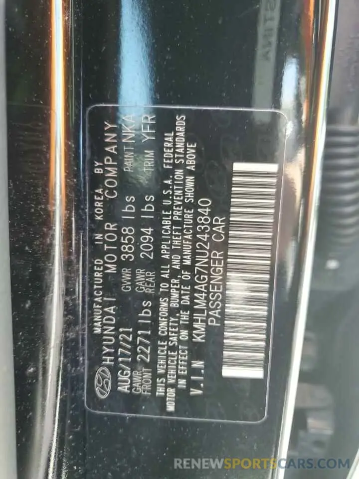 13 fotografías del automóvil dañado KMHLM4AG7NU243840 HYUNDAI ELANTRA 2022