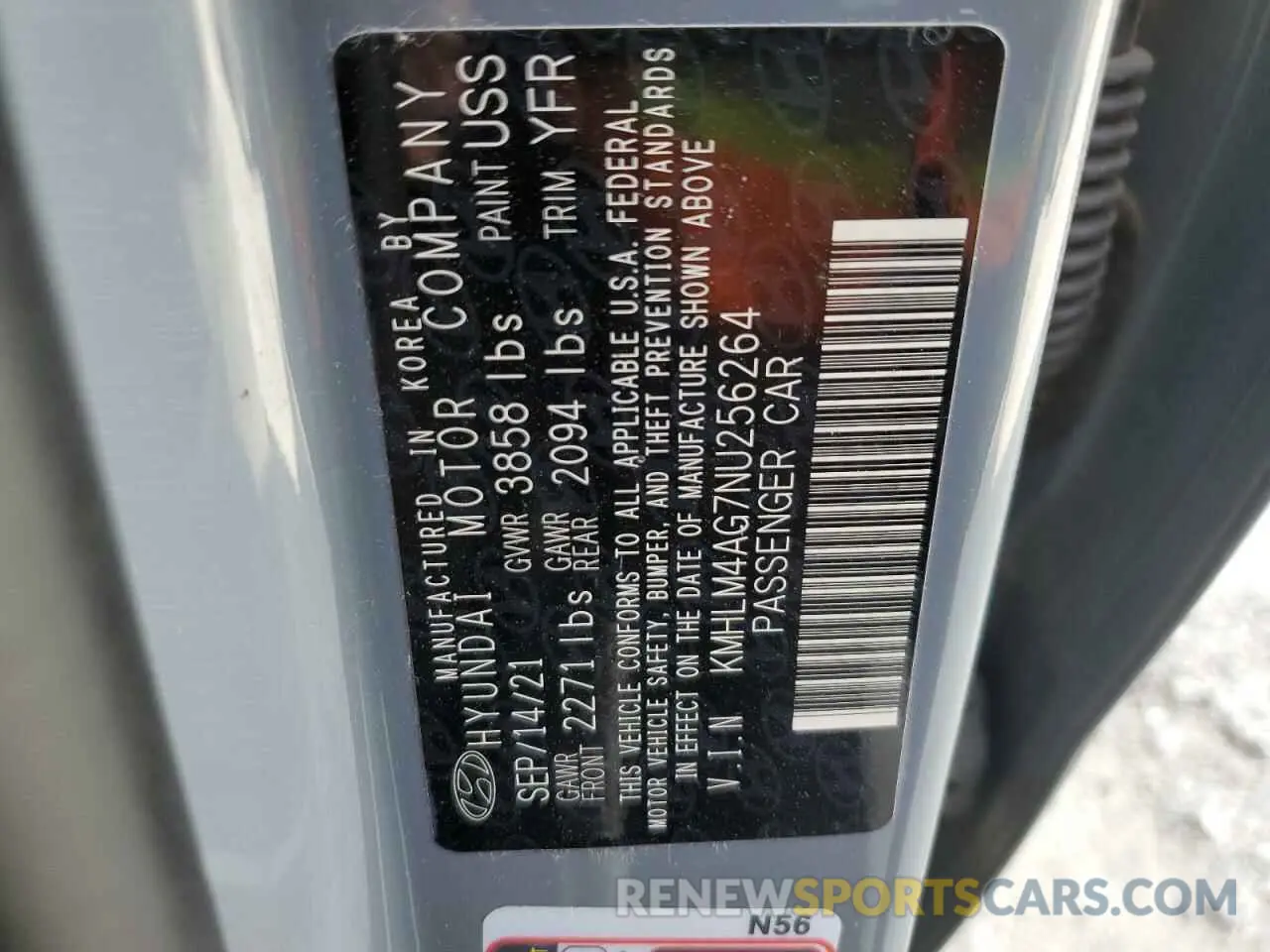 12 fotografías del automóvil dañado KMHLM4AG7NU256264 HYUNDAI ELANTRA 2022