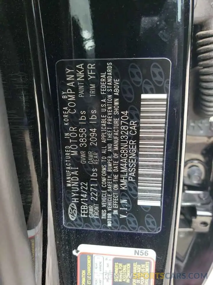 12 fotografías del automóvil dañado KMHLM4AG8NU328704 HYUNDAI ELANTRA 2022