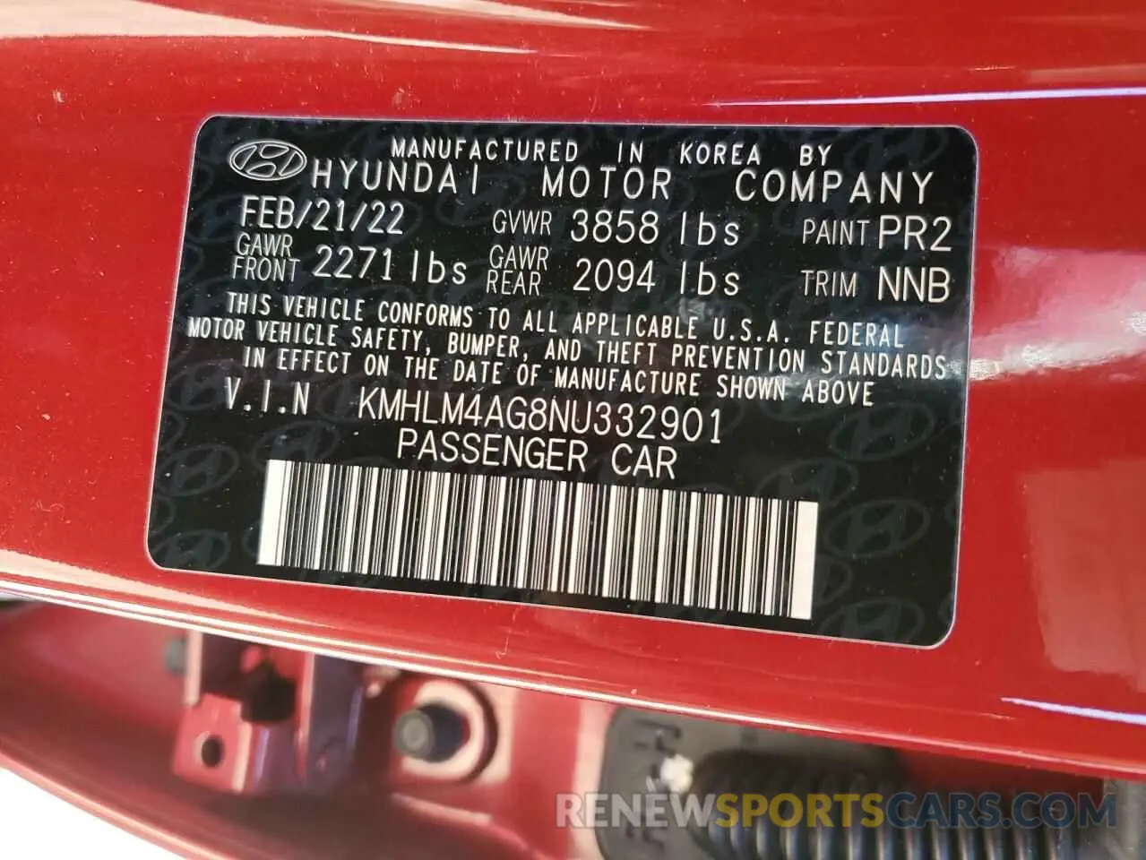 13 fotografías del automóvil dañado KMHLM4AG8NU332901 HYUNDAI ELANTRA 2022