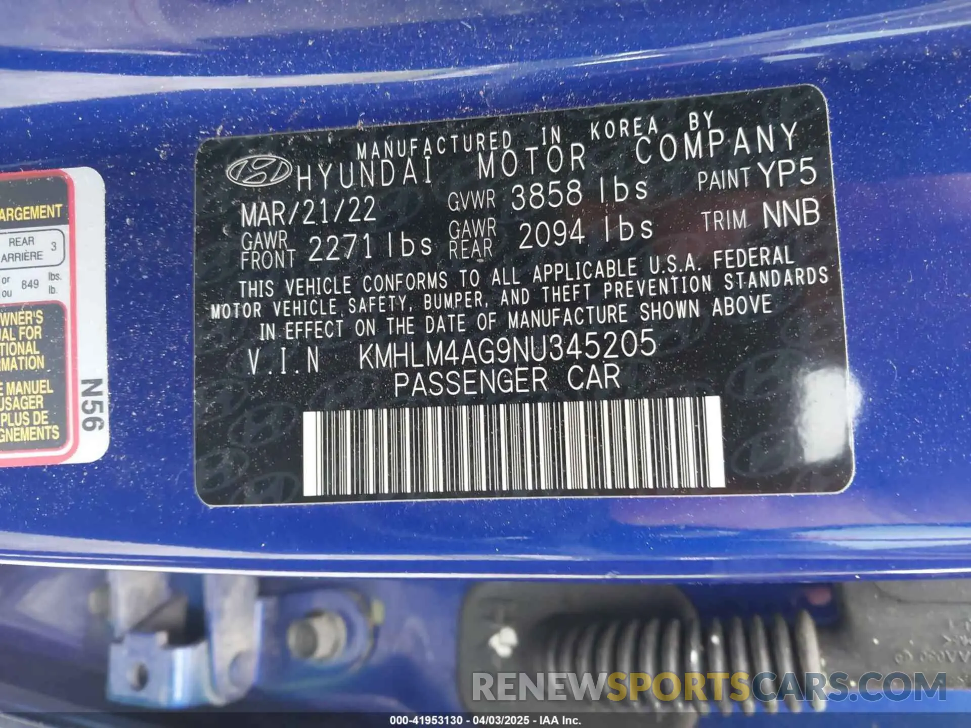9 fotografías del automóvil dañado KMHLM4AG9NU345205 HYUNDAI ELANTRA 2022
