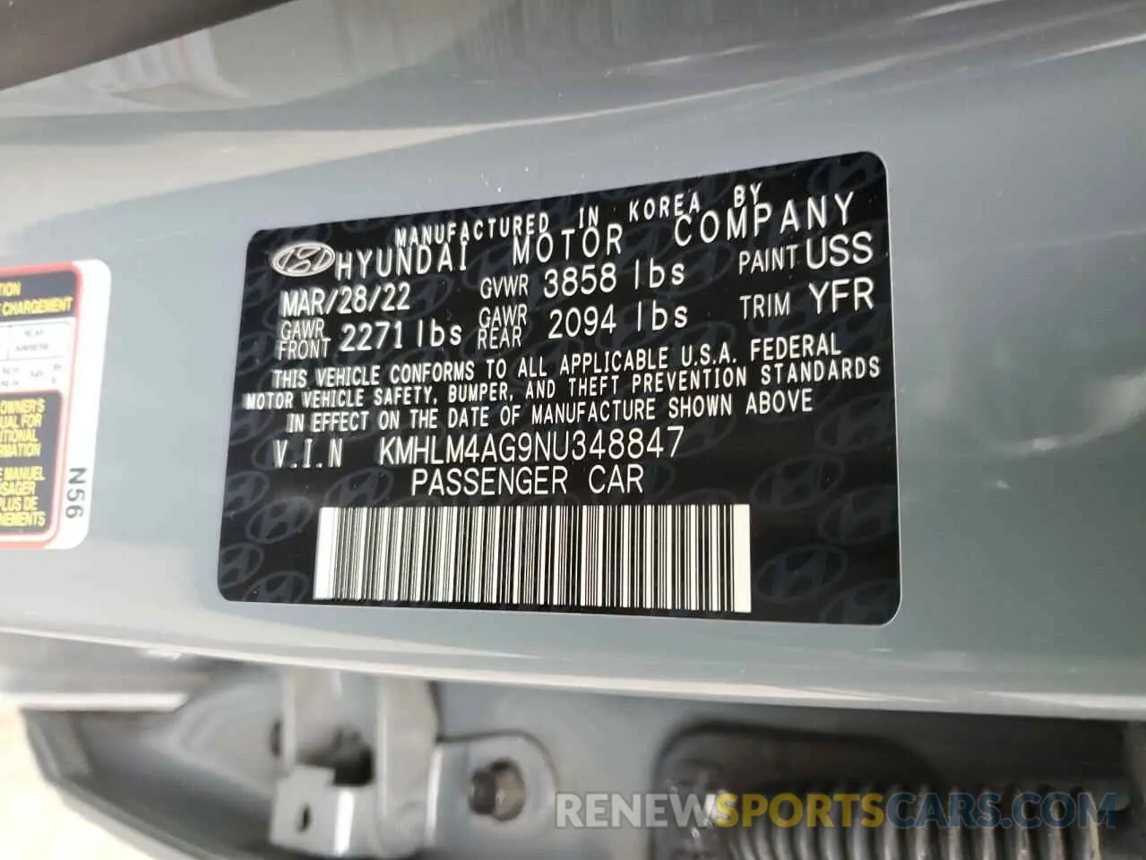 12 fotografías del automóvil dañado KMHLM4AG9NU348847 HYUNDAI ELANTRA 2022
