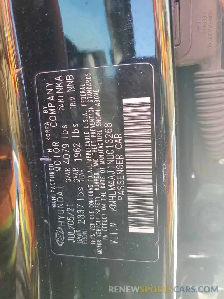 13 fotografías del automóvil dañado KMHLM4AJ1NU013268 HYUNDAI ELANTRA 2022