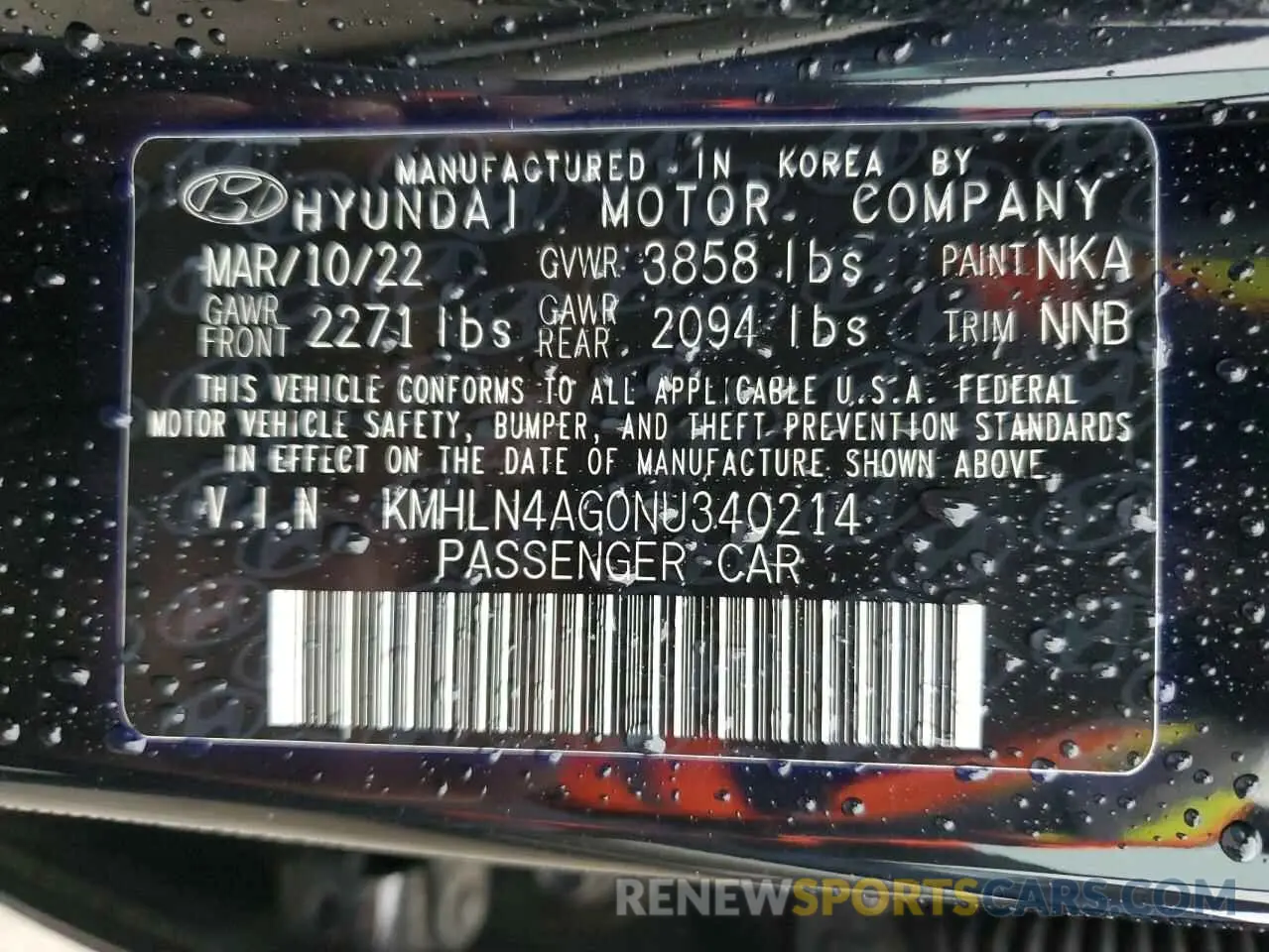 12 fotografías del automóvil dañado KMHLN4AG0NU340214 HYUNDAI ELANTRA 2022