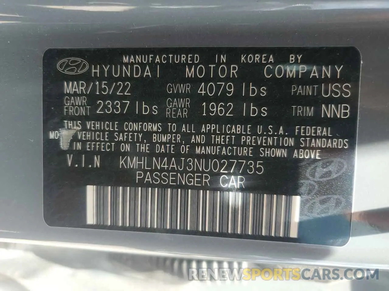 13 fotografías del automóvil dañado KMHLN4AJ3NU027735 HYUNDAI ELANTRA 2022
