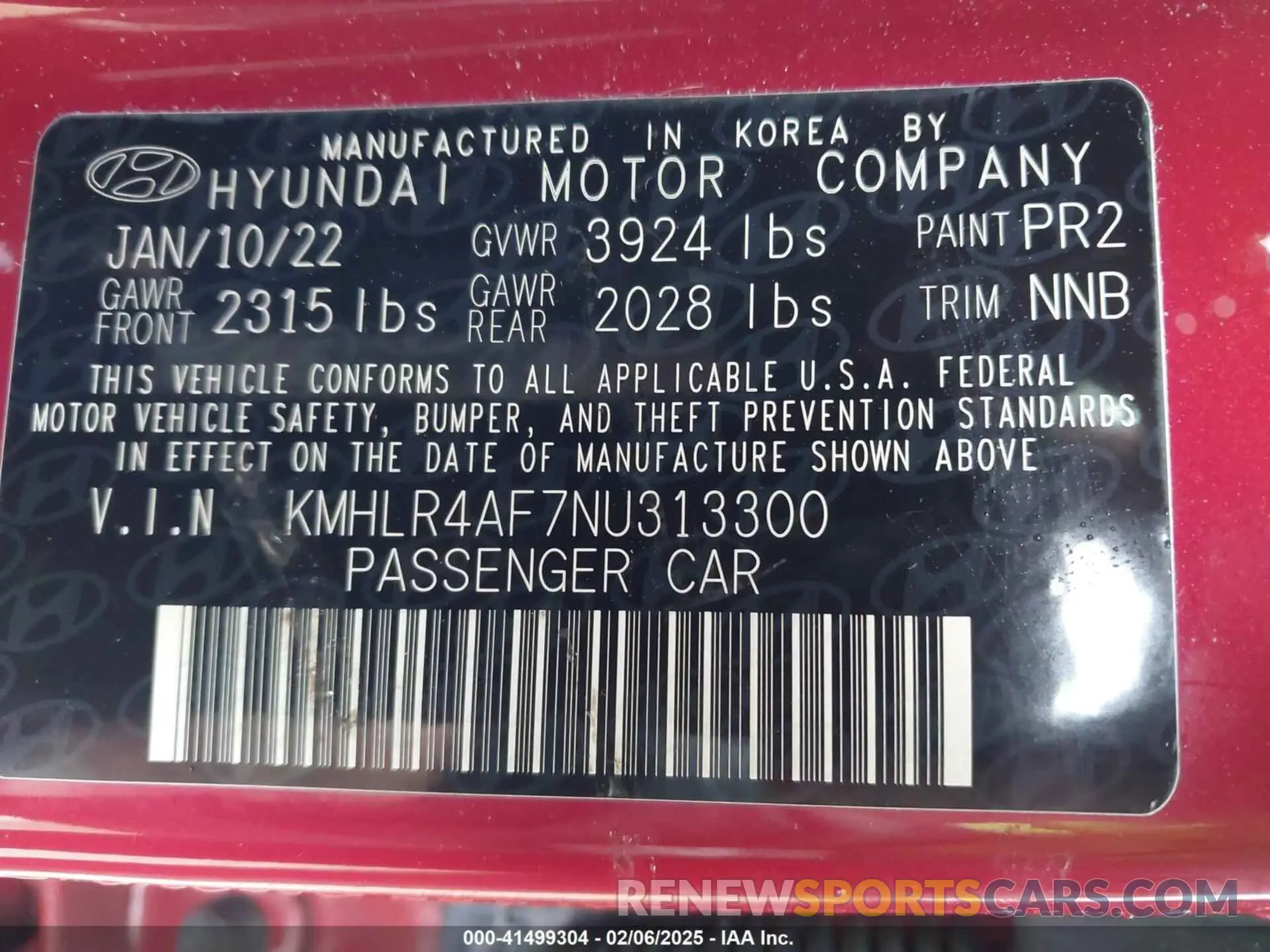 9 fotografías del automóvil dañado KMHLR4AF7NU313300 HYUNDAI ELANTRA 2022