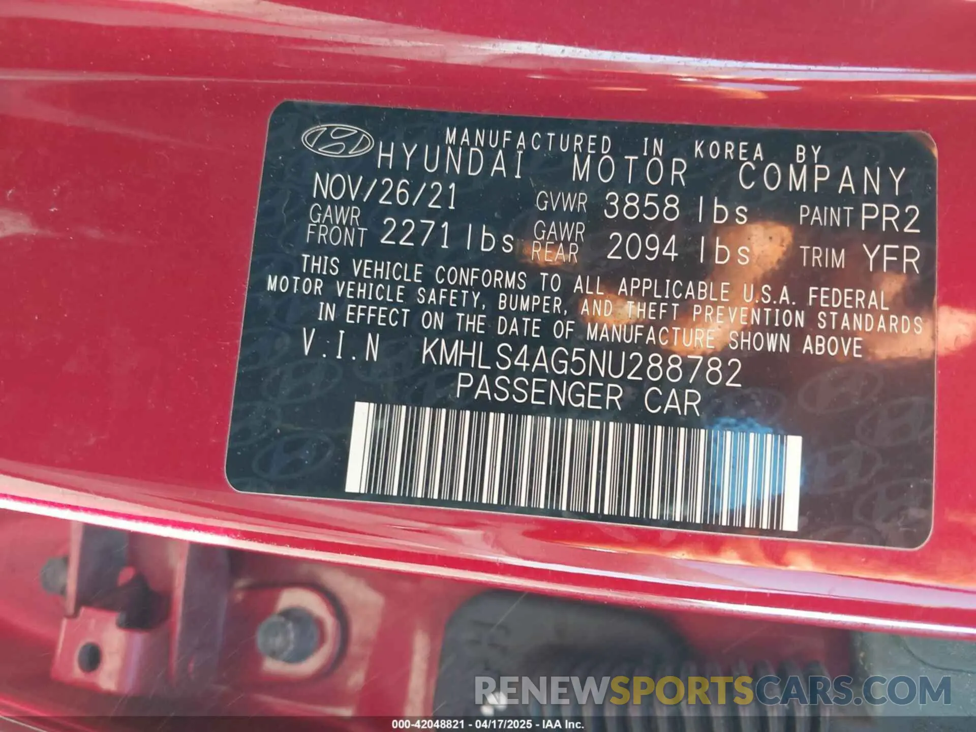 9 fotografías del automóvil dañado KMHLS4AG5NU288782 HYUNDAI ELANTRA 2022